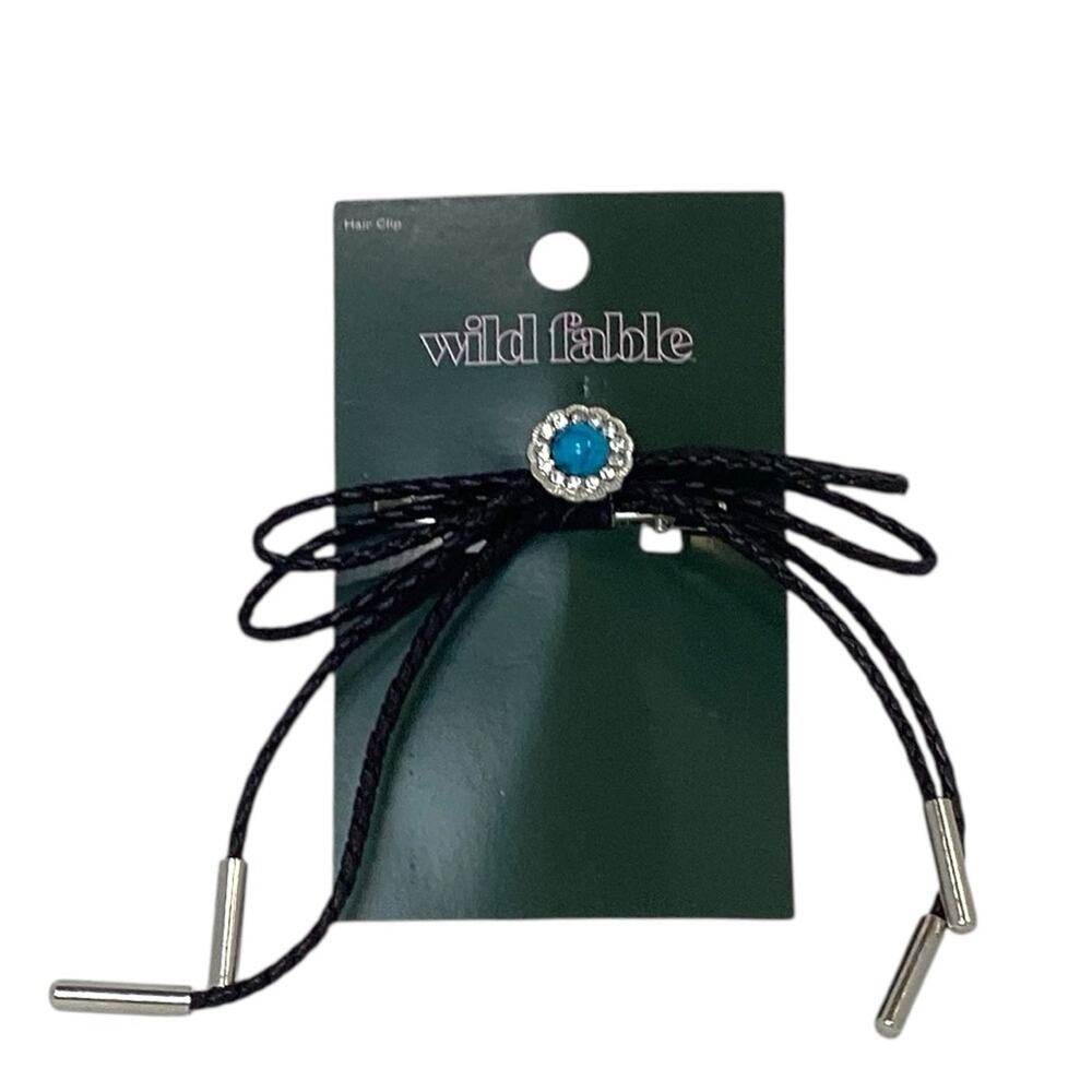 Black Bow Hair Clip with Blue Gem Accent Coquette Chic Accessory Wild Fable NWT